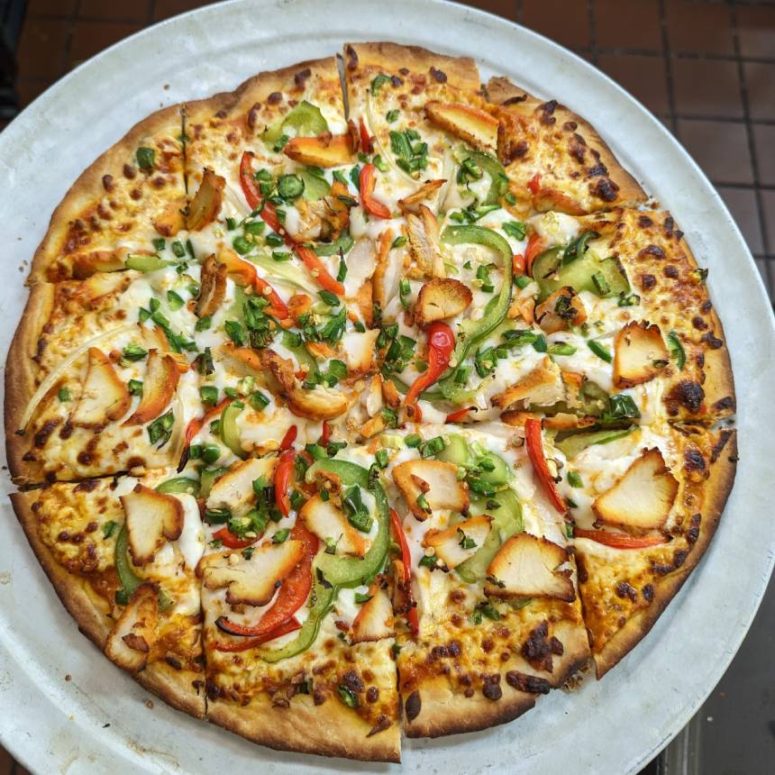 Himalayan spiced masala curry pizza from our Niles location
