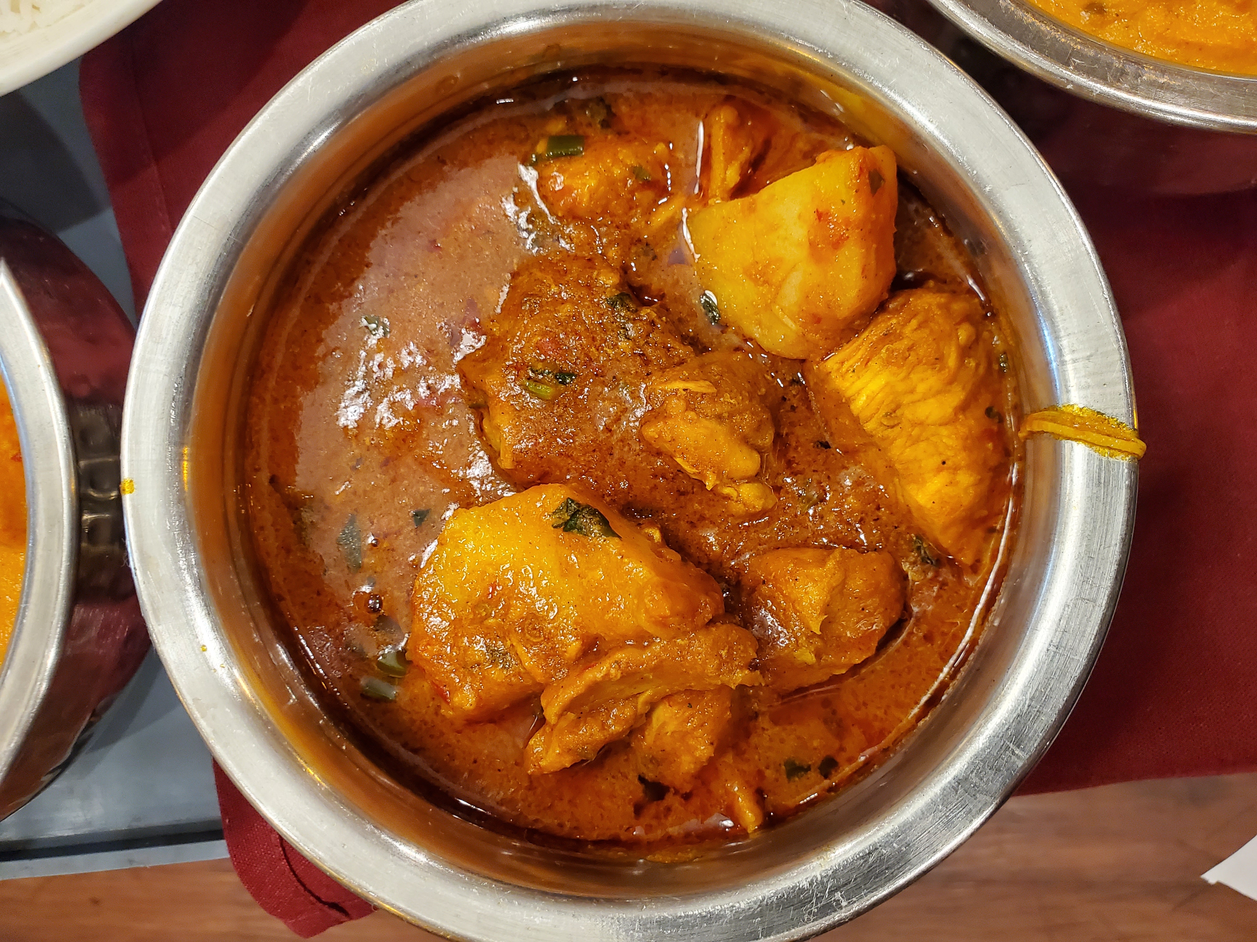 Chicken Vindaloo — Chicken and potato cooked in a Goan-style tangy hot curry sauce, at Himalayan Restaurant