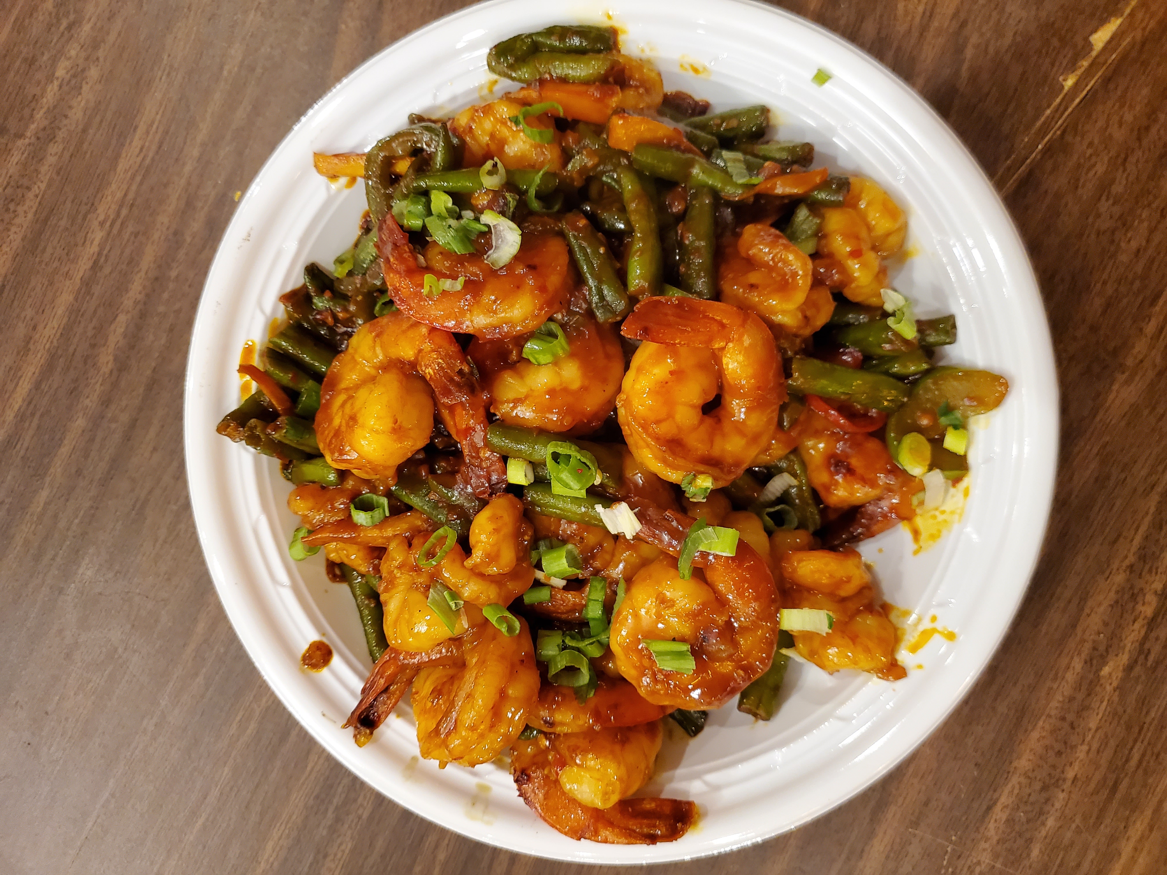 Firecracker Shrimp — Shrimp in a hot & sweet chilli sauce with onion and bell pepper, at Himalayan Restaurant
