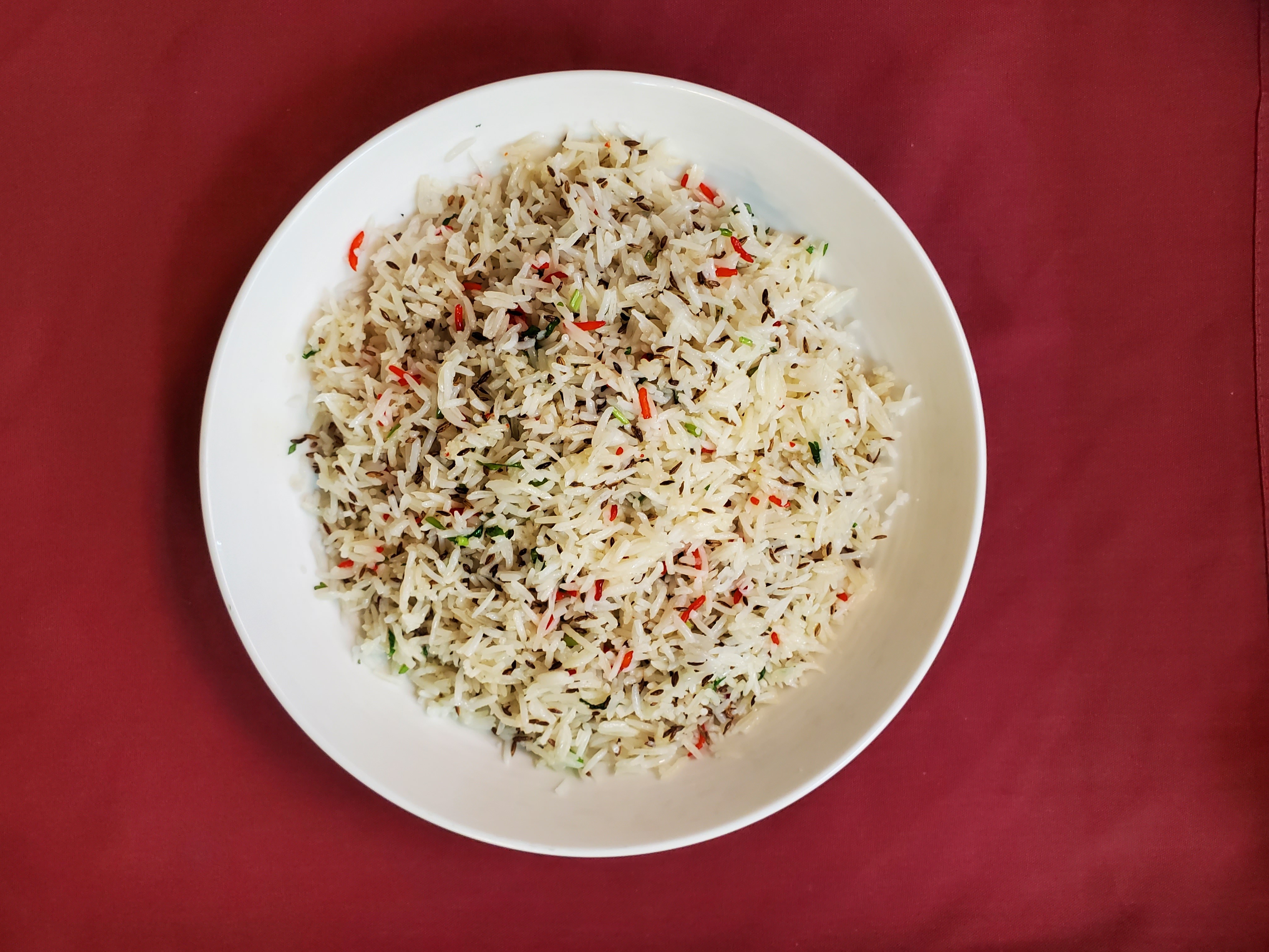 Jeera Rice — Long-grain basmati rice cooked with jeera (cumin seeds), at Himalayan Restaurant